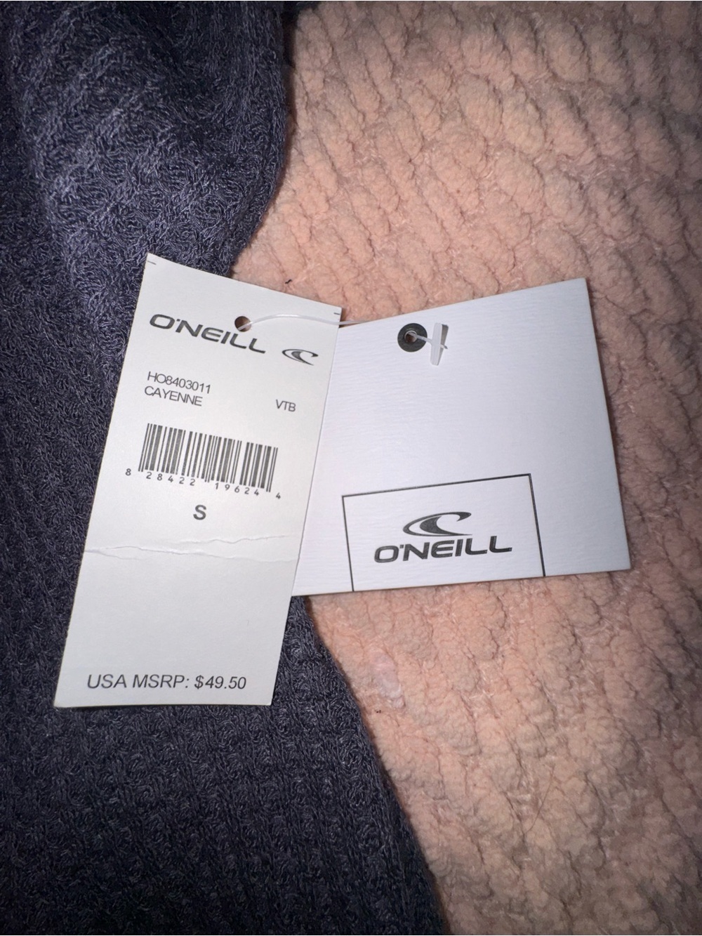 O'Neill Grey-blue Cayenne waffle knit wrap sweater with flared sleeves size S - Picture 10 of 13